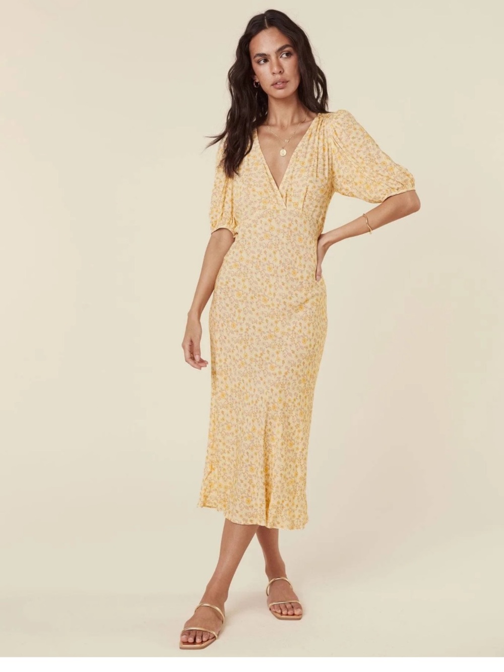 Spell Butter Yellow Mossy Bias Floral-Cut Midi Dress